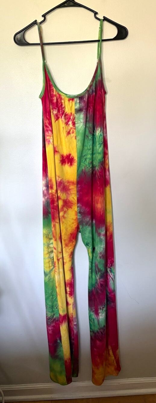 Indero Tie-Dye Sleeveless Jumpsuit One-Piece Adjustable Straps Scoop Neck M